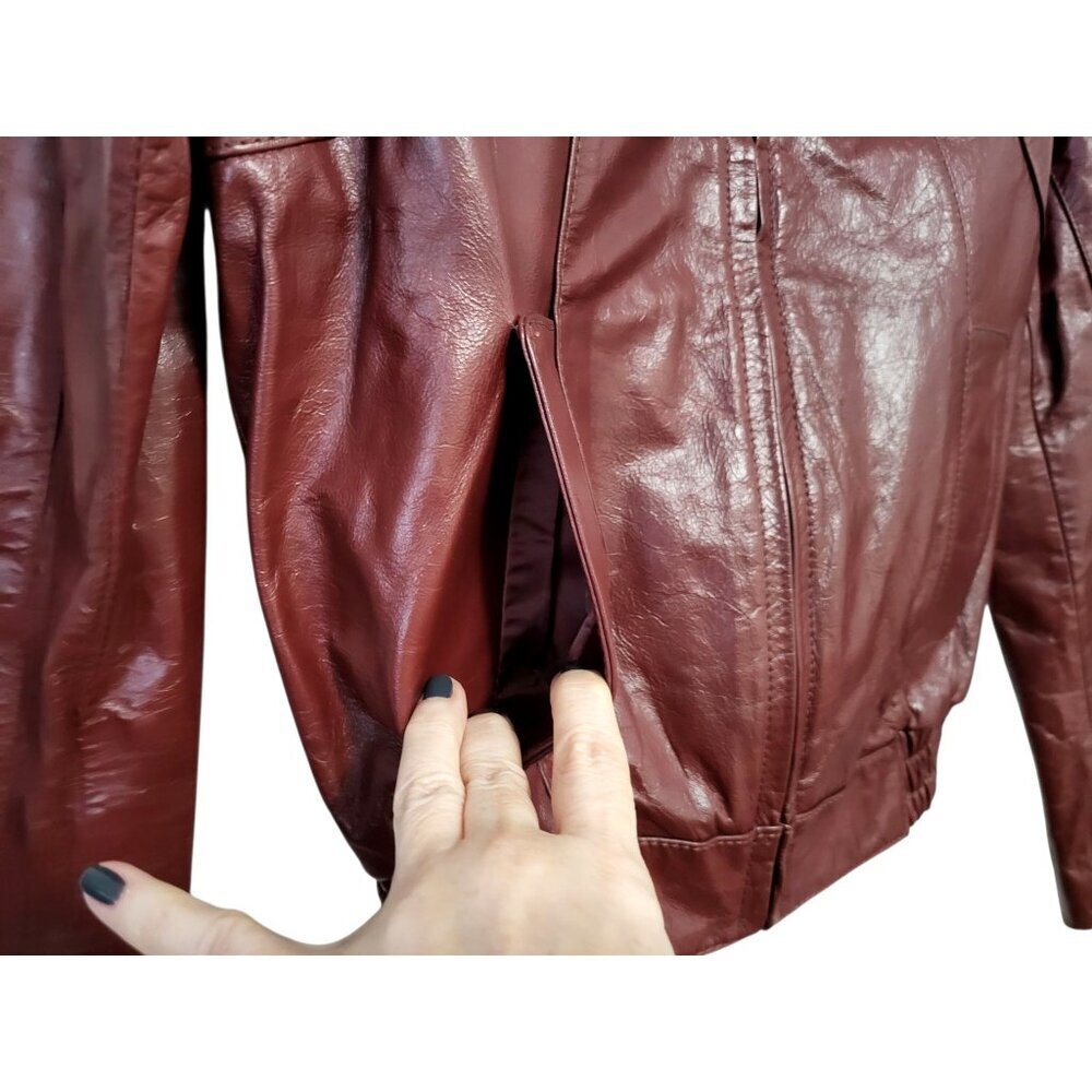 Vintage 80s Oxblood Leather Bomber Jacket Cropped Moto Wilsons - Picture 5 of 16
